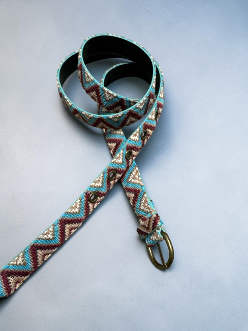 Turquoise & Brown Patterned Women's Belt Size 12 Hippie Boho Woven